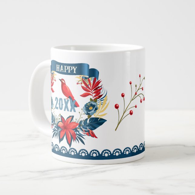 Merry Christmas and Happy New Year! Red Bird Giant Coffee Mug (Front Left)