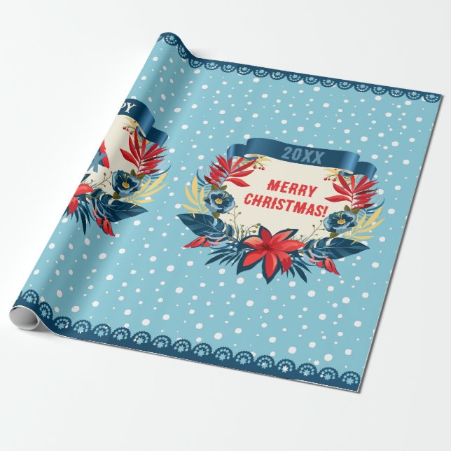 Merry Christmas and Happy New Year! Red Bird Wrapping Paper (Unrolled)
