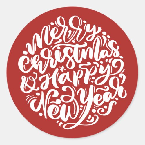 Merry Christmas and Happy New Year Red Classic Round Sticker