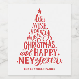 Merry Christmas and Happy New Year. Red lettering Wine Label