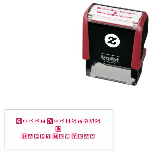 Merry Christmas and Happy New Year Red Text Blocks Self_inking Stamp