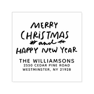 Merry Christmas And Happy New Year Return Address Self-inking Stamp