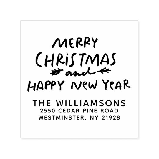 Merry Christmas And Happy New Year Return Address Self Inking Stamp Zazzle Com