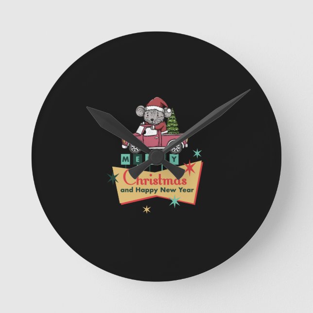 Merry Christmas and Happy New Year Round Clock (Front)