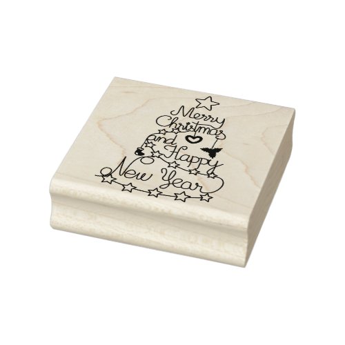 Merry Christmas and Happy New Year Rubber Stamp
