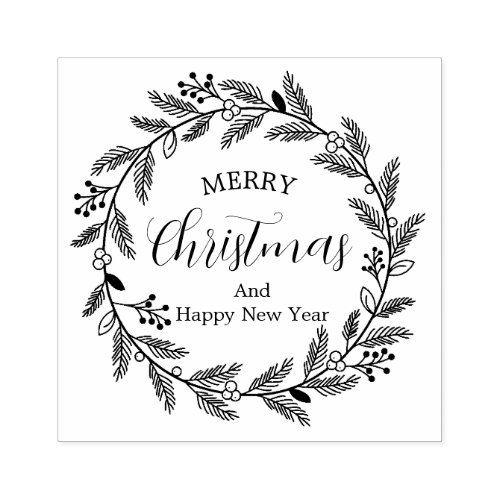 Merry Christmas And Happy New Year Rubber Stamp