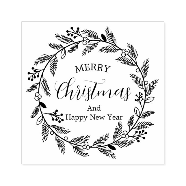Merry Christmas And Happy New Year Rubber Stamp (Imprint)