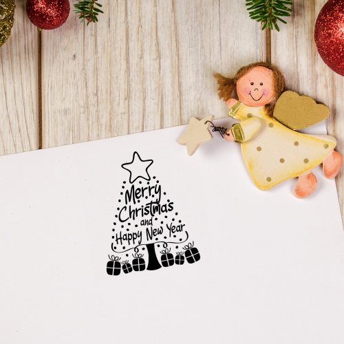 Merry Christmas and Happy New Year  Rubber Stamp