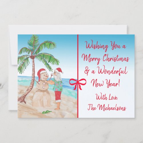 Merry Christmas and Happy New Year Santa on Beach Card