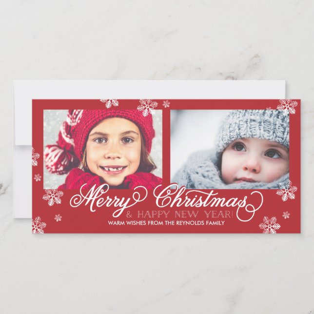 Merry Christmas and Happy New Year Snowflakes Holiday Card (Front)