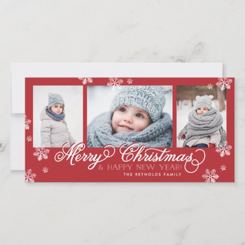 Merry Christmas and Happy New Year Snowflakes Holiday Card