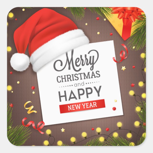 Merry Christmas and Happy New Year Square Sticker (Front)