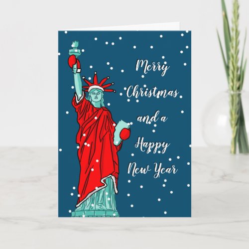 Merry Christmas and Happy New Year Statue Liberty Holiday Card