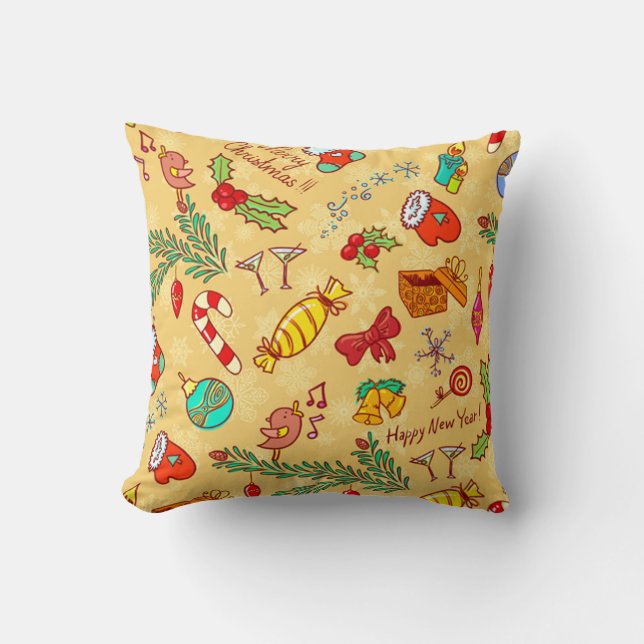 Merry Christmas And Happy New Year Throw Pillow (Front)