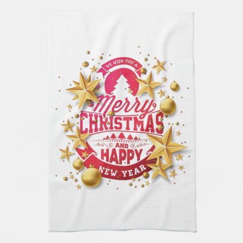 Merry Christmas and Happy New Year Typography Kitchen Towel