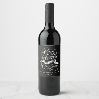 Merry Christmas and Happy New Year Typography Wine Label
