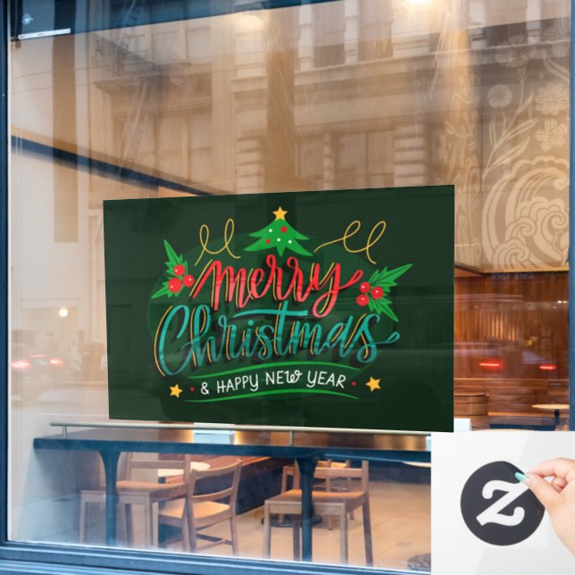 Merry Christmas and Happy New Year Window Cling (Cafe Window)