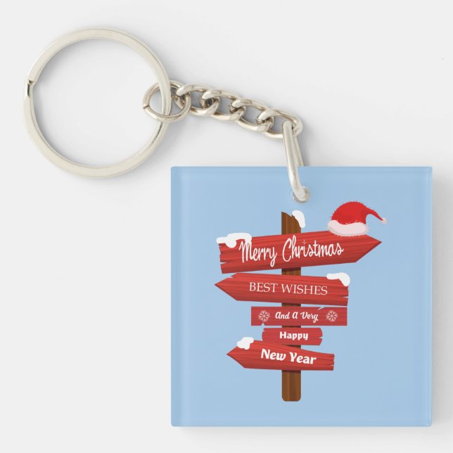 Merry Christmas and Happy New Year Wooden Arrows Keychain (Front)