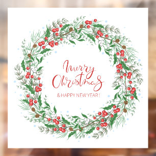 Merry Christmas and Happy New Year Wreath  Window Cling