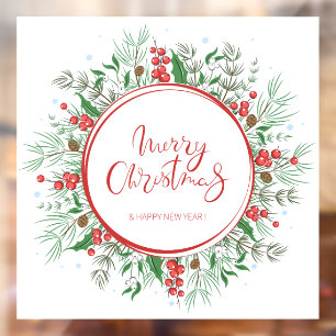 Merry Christmas and Happy New Year Wreath Window Cling