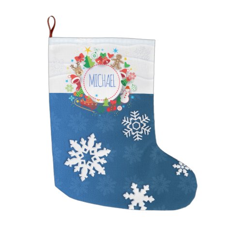 Merry Christmas and Happy New Year XMAS Monogram Large Christmas Stocking