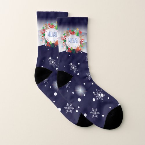 Merry Christmas and Happy New Year XMAS Monogram  Socks