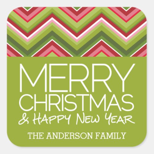 Merry Christmas and HNY _ Custom Bright Chevrons Square Sticker