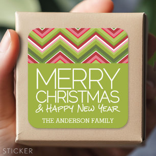 Merry Christmas and HNY - Custom Bright Chevrons Square Sticker