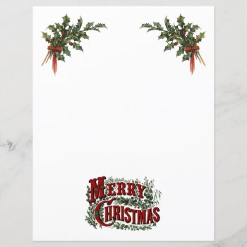Merry Christmas And Holly Letter Paper by vintageamerican at Zazzle