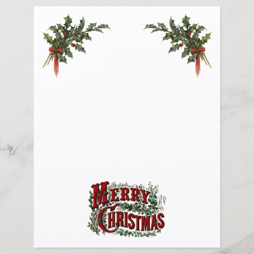 Merry Christmas and Holly Letter Paper