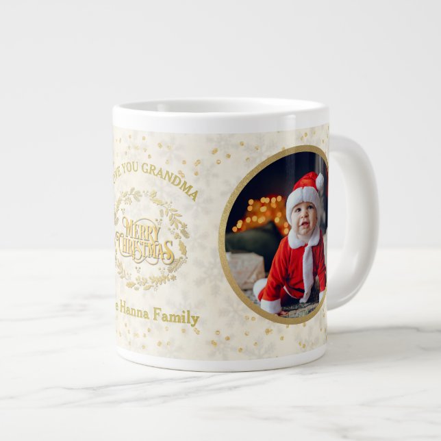 Merry Christmas and Love You Grandma | Two Photos  Giant Coffee Mug (Front Right)