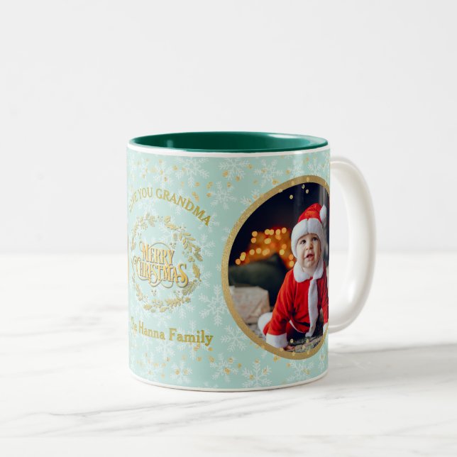Merry Christmas and Love You Grandma | Two Photos  Two-Tone Coffee Mug (Front Right)