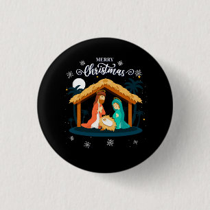 Merry Christmas And Nativity Scene Christian Faith Button