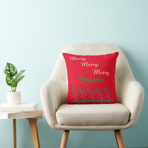 Merry Christmas and Pine Cones Throw Pillow