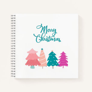merry christmas and pink christmas trees notebook