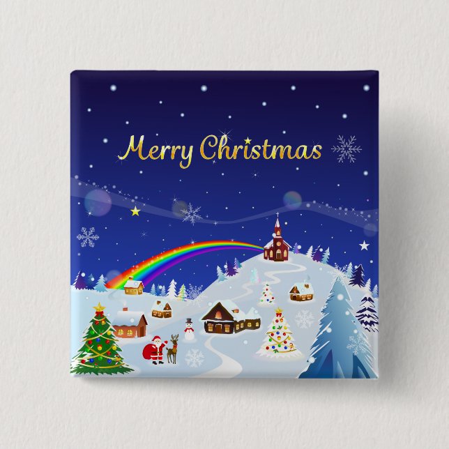 Merry Christmas and Rainbow Santa Button (Front)