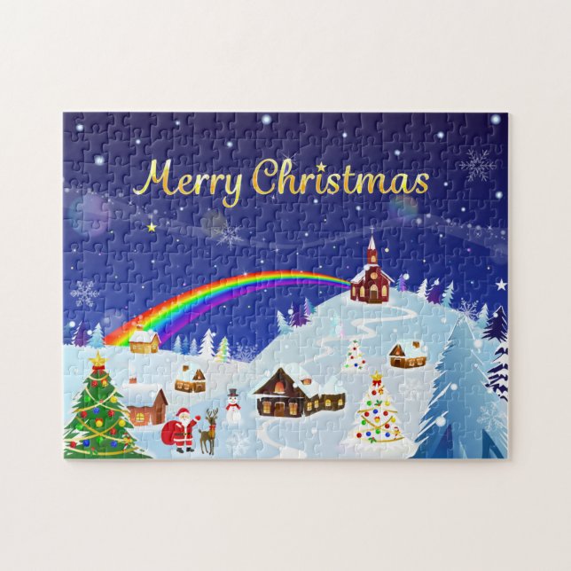 Merry Christmas and Rainbow Santa Jigsaw Puzzle (Horizontal)