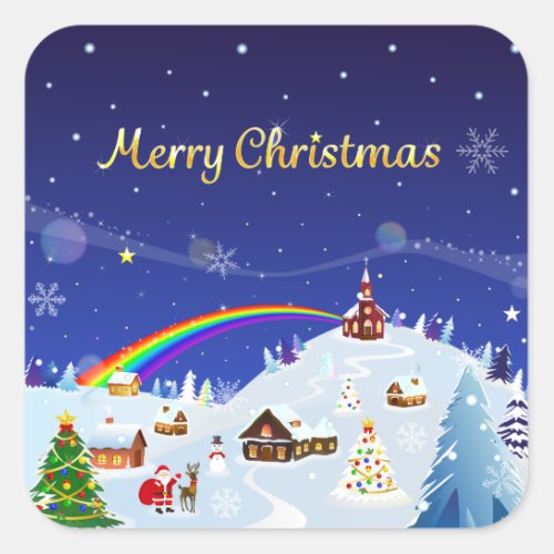 Merry Christmas and Rainbow Santa Square Sticker