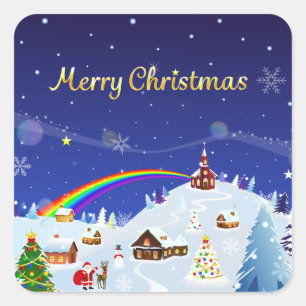Merry Christmas and Rainbow Santa Square Sticker