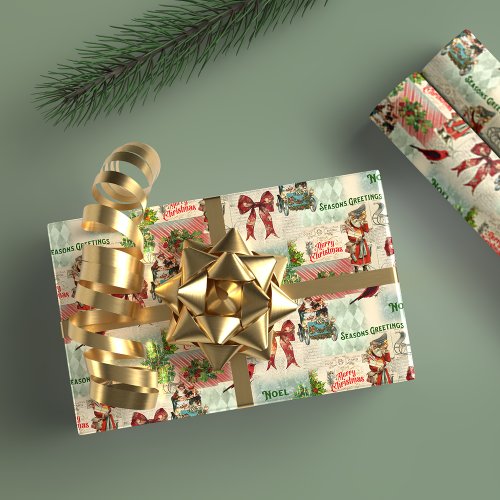 Merry Christmas and Seasons Greetings Vintage Wrapping Paper