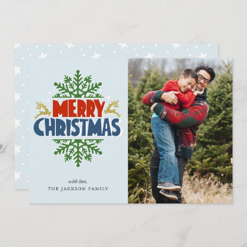 Merry Christmas and Snowflake Photo Christmas Card