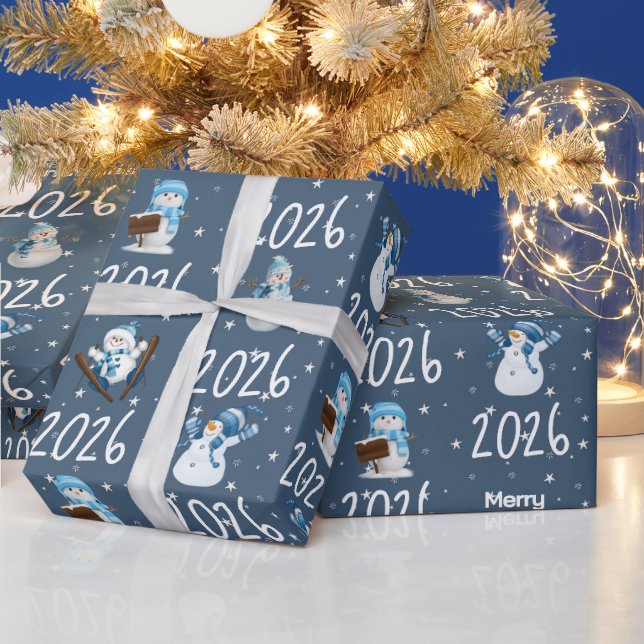Merry Christmas and Snowman for 2026 Wrapping Paper (Holidays)