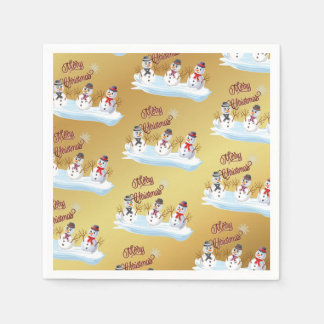 Merry Christmas and snowmen on faux gold Napkins