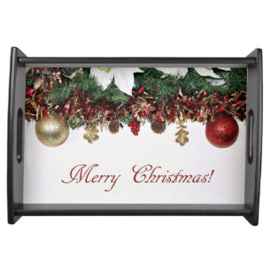 Merry Christmas and Tinsel Serving Tray