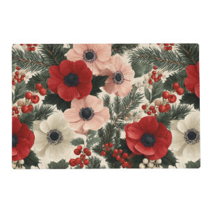 Merry Christmas Anemone Floral Background Placemat