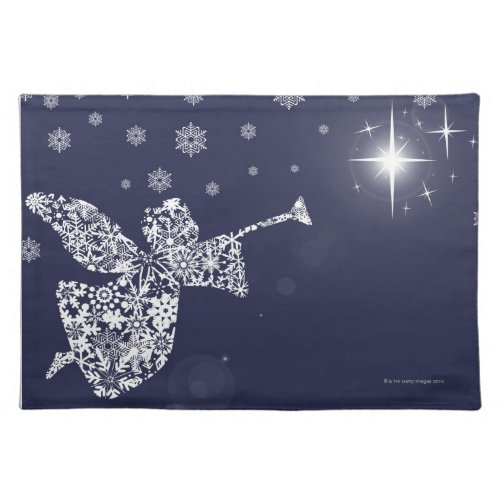 Merry Christmas Angel Blowing Trumpet Silhouette Cloth Placemat