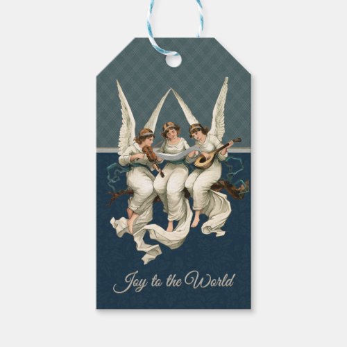 Merry Christmas Angel Blue Teal Vintage Holiday Gift Tags