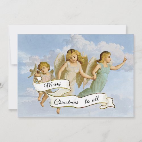 Merry Christmas Angel Dove Banner Vintage  Holiday Card