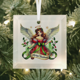 Merry Christmas Angel Glass Ornament