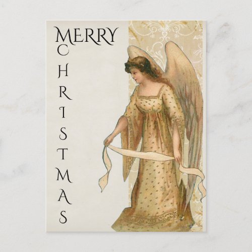 Merry Christmas Angel in Cream and Gold Holiday Postcard